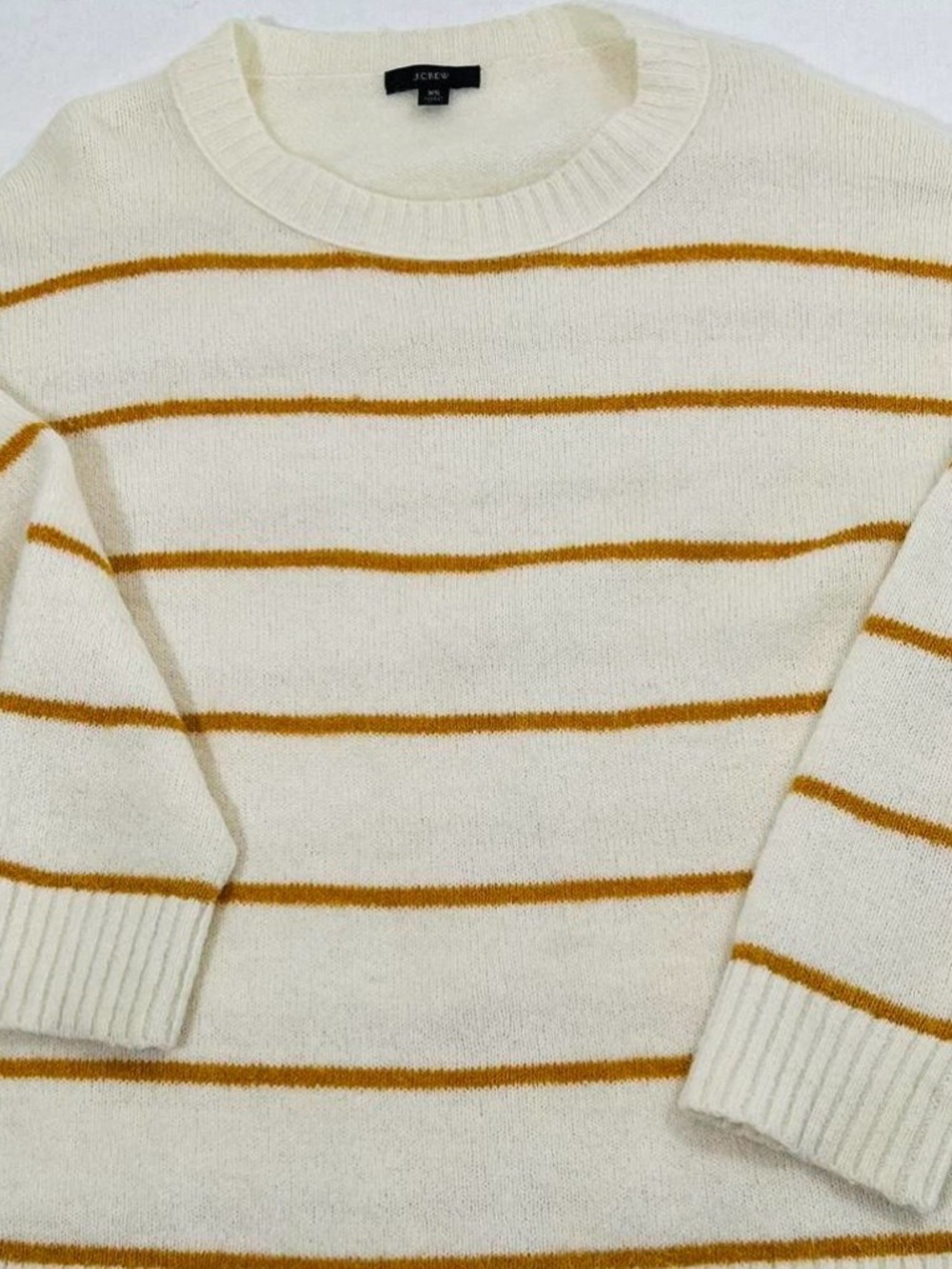 J. Crew Cream Crewneck Sweater with Mustard Stripes